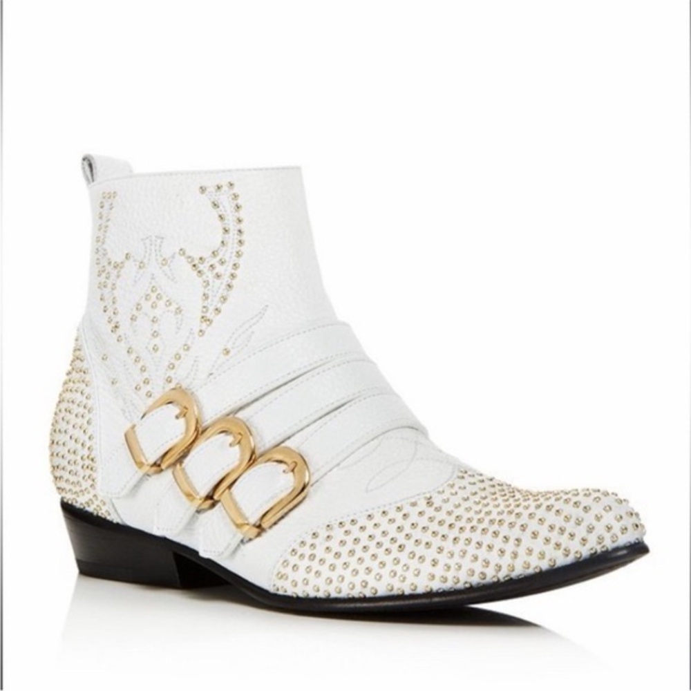 Anine Bing White and Gold Studded Ankle Boots